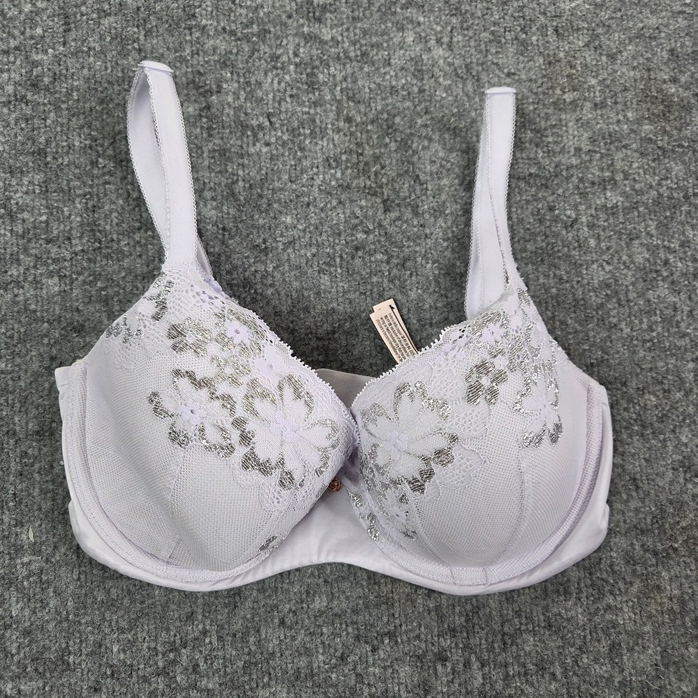 Victoria Secret Body By Victoria‎ Lined Demi Purple Bra Silver Lace Size 32DDD